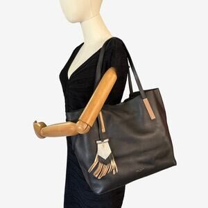 Ted Baker Black Pebbled Leather Tote Bag Rose Gold Hardware Large Shoulder Bag
